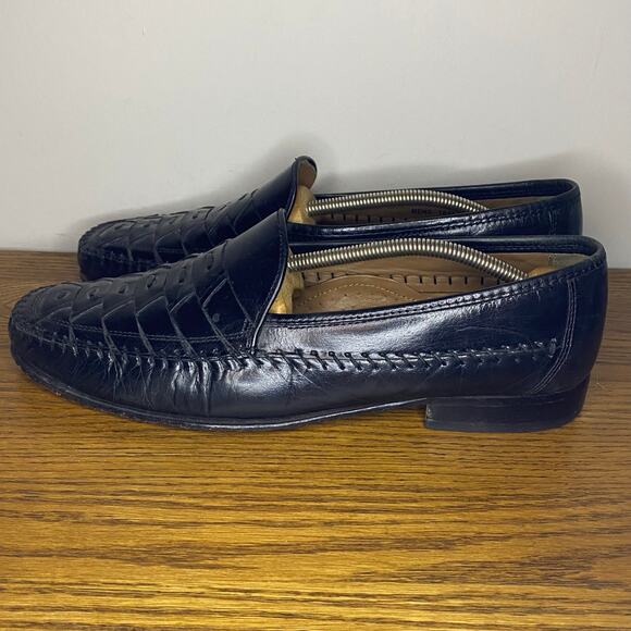 Vintage Florsheim Mens Bridgeport Black Woven Leather Slip On Loafer Size 12 D - Picture 3 of 7